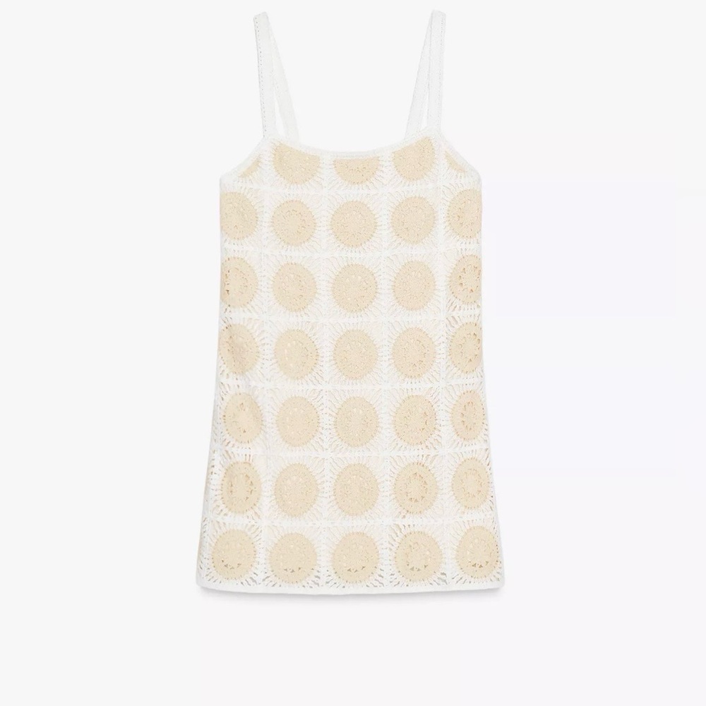 NWT ZARA - Crochet Short Dress in Ecru- White